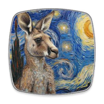 Känguru, van gogh, sternennacht - Viereckiger Kühlschrankmagnet - Weiß - Vorne