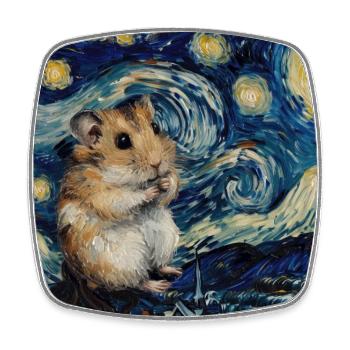 Hamster, Animal, Van Gogh, Starry Night - Square fridge magnet - white - Front