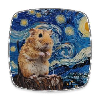 hamster, tier, van gogh, sternennacht - Viereckiger Kühlschrankmagnet - Weiß - Vorne