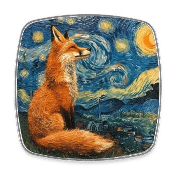 Renard, Renards, Van Gogh, Nuit étoilée - Magnet carré - blanc - Devant