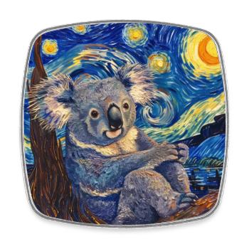 Koala, Animal, Van Gogh, Nuit Étoilée - Magnet carré - blanc - Devant