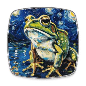 Frog, Animal, Van Gogh, Starry Night - Square fridge magnet - white - Front