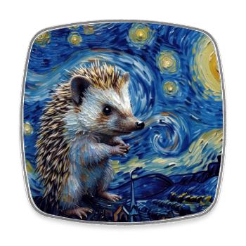 Hedgehog, Animal, Van Gogh, Starry Night - Square fridge magnet - white - Front