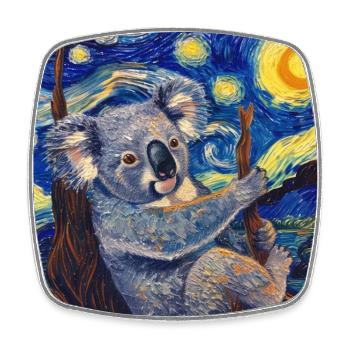 Koala, Animal, Van Gogh, Nuit Étoilée - Magnet carré - blanc - Devant