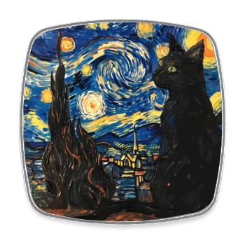 schwarze katze, katze, tier, van gogh, sternenacht - Viereckiger Kühlschrankmagnet - Weiß - Vorne