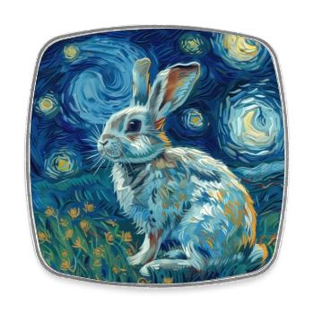 Hare, Rabbit, Animal, Van Gogh, Starry Night - Square fridge magnet - white - Front