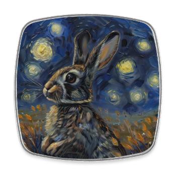 Hare, Rabbit, Animal, Van Gogh, Starry Night - Square fridge magnet - white - Front
