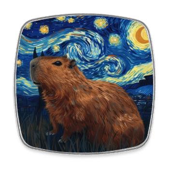 Capybara, Animal, Van Gogh, Nuit Étoilée - Magnet carré - blanc - Devant