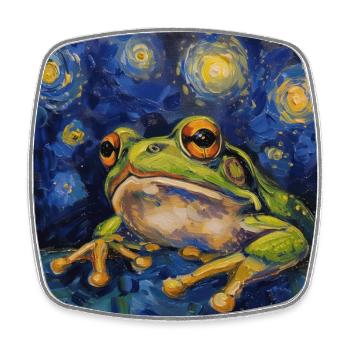 Frog, Animal, Van Gogh, Starry Night - Square fridge magnet - white - Front