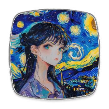 anime, anime mädchen, otaku, waifu, van gogh - Viereckiger Kühlschrankmagnet - Weiß - Vorne