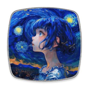 anime, anime mädchen, otaku, waifu, van gogh - Viereckiger Kühlschrankmagnet - Weiß - Vorne