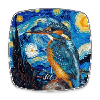 eisvogel, vogel, tier, van gogh, sternenacht - Viereckiger Kühlschrankmagnet - Weiß - Vorne