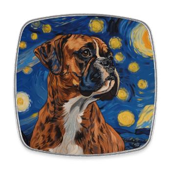 Deutscher Boxer, hund, Van Gogh, Sternennacht - Viereckiger Kühlschrankmagnet - Weiß - Vorne