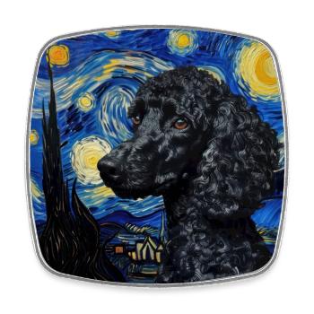 Caniche, Chien, Van Gogh, Nuit Étoilée - Magnet carré - blanc - Devant