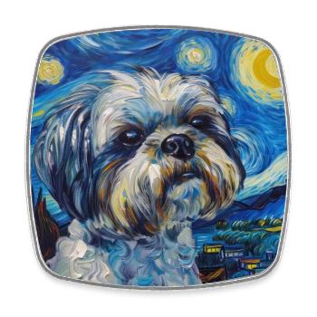 Shih Tzu, hund, van gogh, sternenacht - Viereckiger Kühlschrankmagnet - Weiß - Vorne