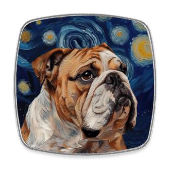 Bulldog, Dog, Van Gogh, Starry Night - Square fridge magnet - white - Front