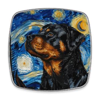 rottweiler, dog, van gogh, starry night - Square fridge magnet - white - Front