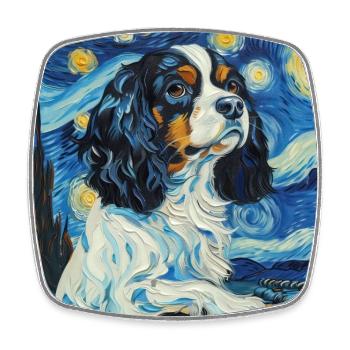 Cavalier King Charles Spaniel, van gogh - Magnet carré - blanc - Devant