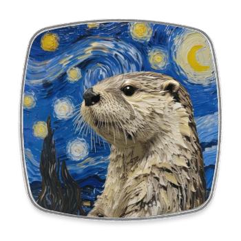 otter, Van Gogh, Sternennacht - Viereckiger Kühlschrankmagnet - Weiß - Vorne