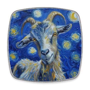 Ziege Van Gogh Sternennacht - Viereckiger Kühlschrankmagnet - Weiß - Vorne