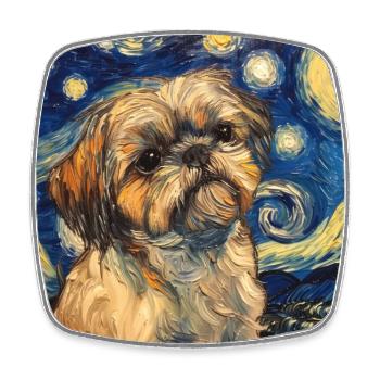 Shih Tzu, hund, van gogh, sternenacht - Viereckiger Kühlschrankmagnet - Weiß - Vorne