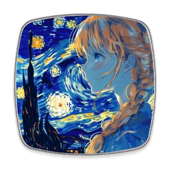 anime, anime mädchen, otaku, waifu, van gogh - Viereckiger Kühlschrankmagnet - Weiß - Vorne