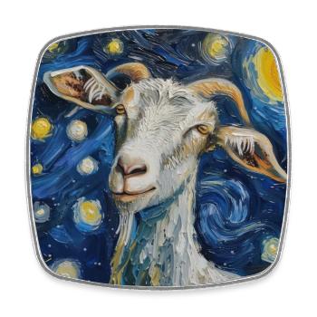 ziege, Van Gogh, Sternennacht - Viereckiger Kühlschrankmagnet - Weiß - Vorne