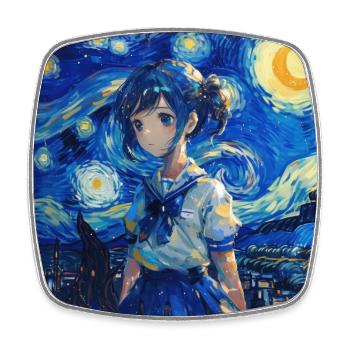 anime, anime mädchen, otaku, waifu, van gogh - Viereckiger Kühlschrankmagnet - Weiß - Vorne