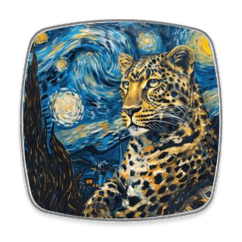 leopard, Van Gogh, Sternennacht - Viereckiger Kühlschrankmagnet - Weiß - Vorne