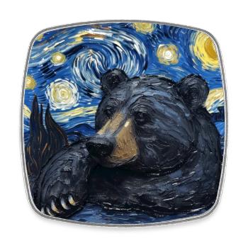 Grizzly, Ours, Van Gogh, Nuit étoilée - Magnet carré - blanc - Devant