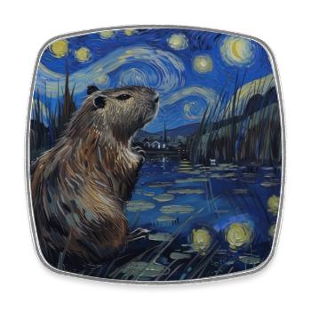 Capybara, Van Gogh, Nuit étoilée - Magnet carré - blanc - Devant