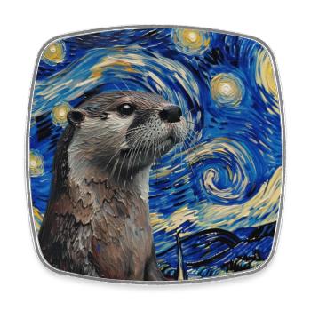 Otter, Van Gogh, Sternennacht - Viereckiger Kühlschrankmagnet - Weiß - Vorne