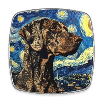 Deutsch Kurzhaar, hund, Van Gogh, Sternennacht - Viereckiger Kühlschrankmagnet - Weiß - Vorne