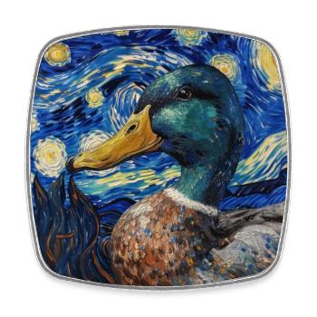 Duck, Animal, Van Gogh, Starry Night - Square fridge magnet - white - Front