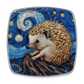 Hérisson, Animal, Van Gogh, Nuit Étoilée - Magnet carré - blanc - Devant