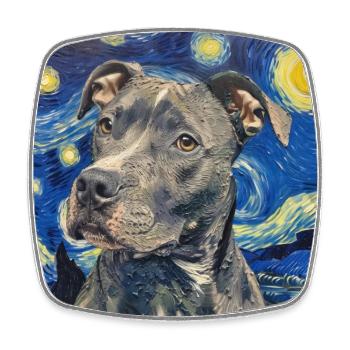 Pitbull, chien, Van Gogh, nuit étoilée, cadeau - Magnet carré - blanc - Devant