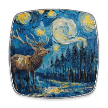 Deer, Van Gogh, Starry Night, Gift, Present - Square fridge magnet - white - Front