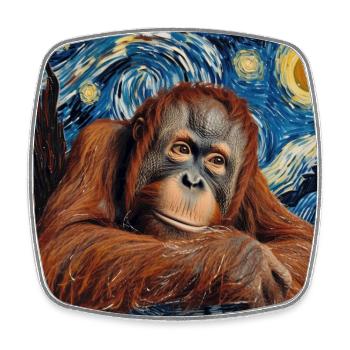 Orang-outan, singe, Van Gogh, nuit étoilée, cadeau - Magnet carré - blanc - Devant