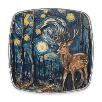 Cerf, Van Gogh, nuit étoilée, cadeau - Magnet carré - blanc - Devant