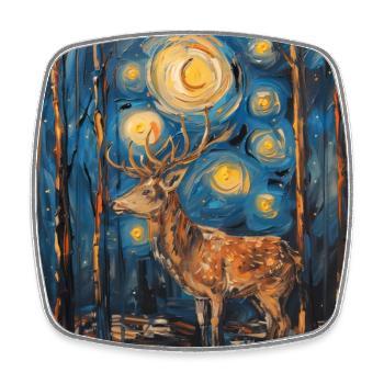 Deer, Van Gogh, Starry Night, Gift - Square fridge magnet - white - Front
