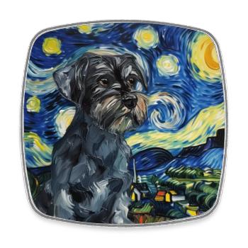 Zwergschnauzer, hund, van gogh, sternennacht - Viereckiger Kühlschrankmagnet - Weiß - Vorne