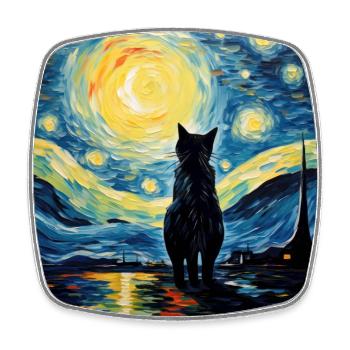 Cat, Cat Motif, Van Gogh, Starry Night - Square fridge magnet - white - Front