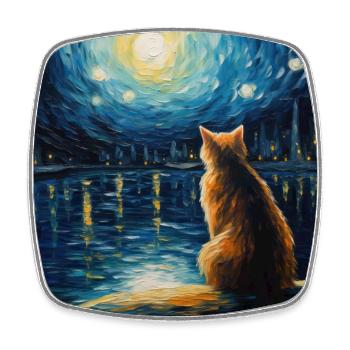 Chat, Motif De Chat, Van Gogh, Nuit Étoilée - Magnet carré - blanc - Devant