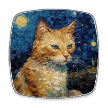 Chat, Motif De Chat, Van Gogh, Nuit Étoilée - Magnet carré - blanc - Devant