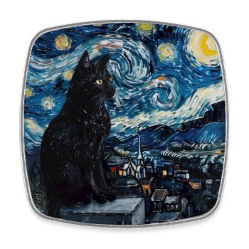 Chat, Motif De Chat, Van Gogh, Nuit Étoilée - Magnet carré - blanc - Devant