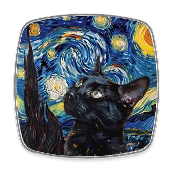 Cat, Cat Motif, Van Gogh, Starry Night - Square fridge magnet - white - Front