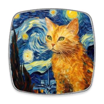 Chat, Motif De Chat, Van Gogh, Nuit Étoilée - Magnet carré - blanc - Devant