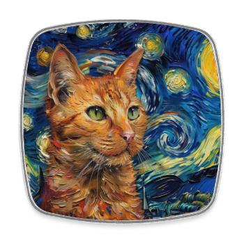 Cat, cat motif, van gogh, starry night - Square fridge magnet - white - Front