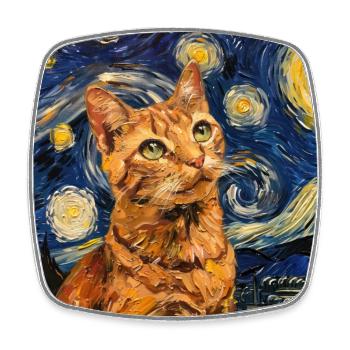 Chat, Motif De Chat, Van Gogh, Nuit Étoilée - Magnet carré - blanc - Devant