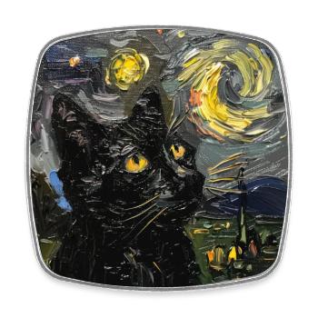 Cat, Cat Motif, Van Gogh, Starry Night - Square fridge magnet - white - Front